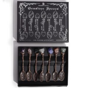 Set of 7 Bronze Gemstone Crystal Witch Spoons