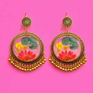Hand made earrings - transparent center with flowers