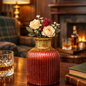 Hand made maroon vase with golden glitter preserve