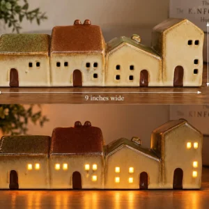 Lit up house shaped ceramic home decor