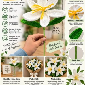 Hand crafted crochet flower white lily 34cm high quality product.