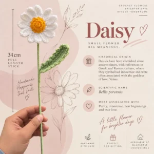 Handmade crocheted daisy flower stick 34cm