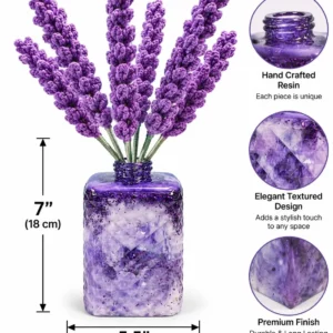 High quality hand crafted resin vase including 14" high quality 6 crochet lavender sticks